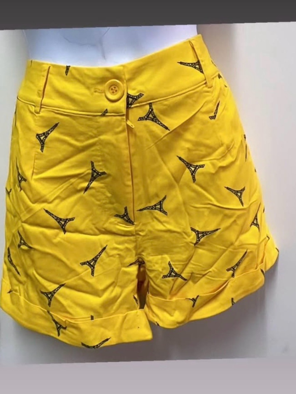 High-Waist Yellow Print Women's Bermuda Shorts